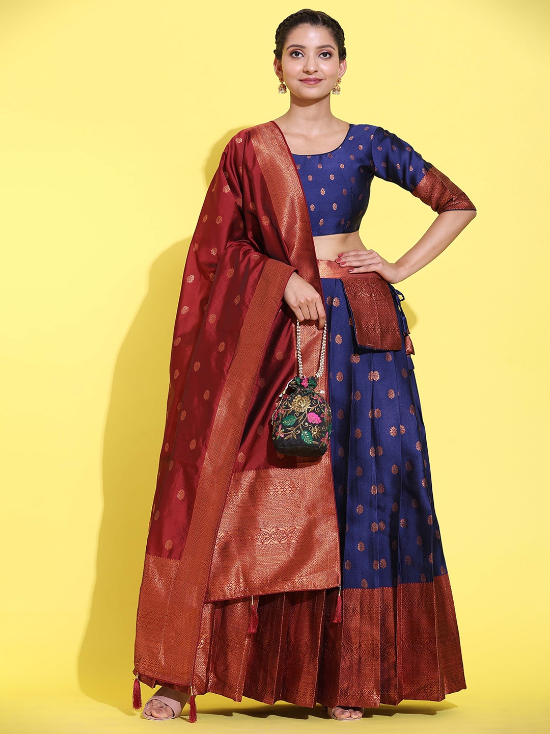 

Payu Semi-Stitched Lehenga & Unstitched Blouse With Dupatta, Navy blue