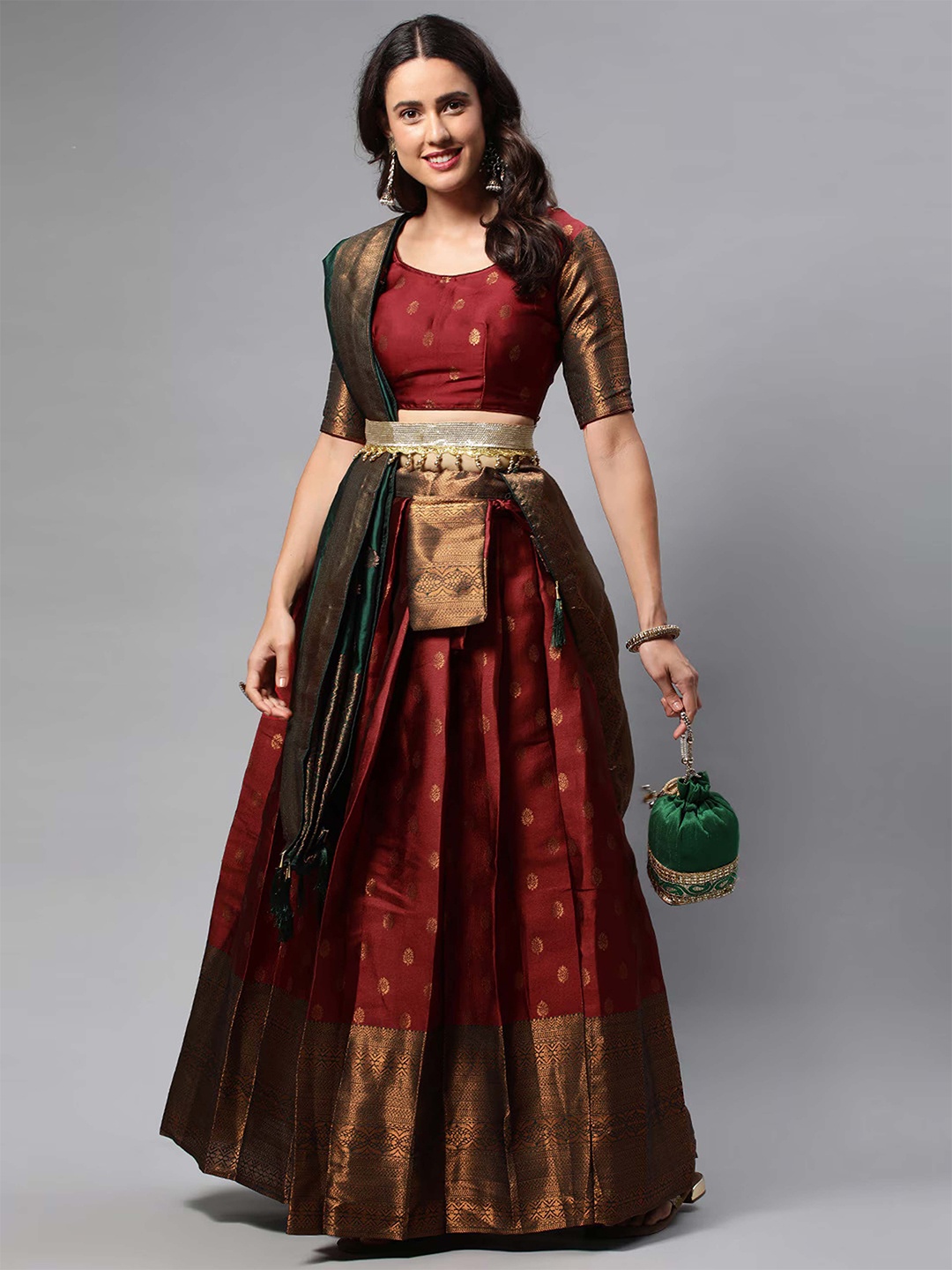 

Payu Semi-Stitched Lehenga & Unstitched Blouse With Dupatta, Maroon