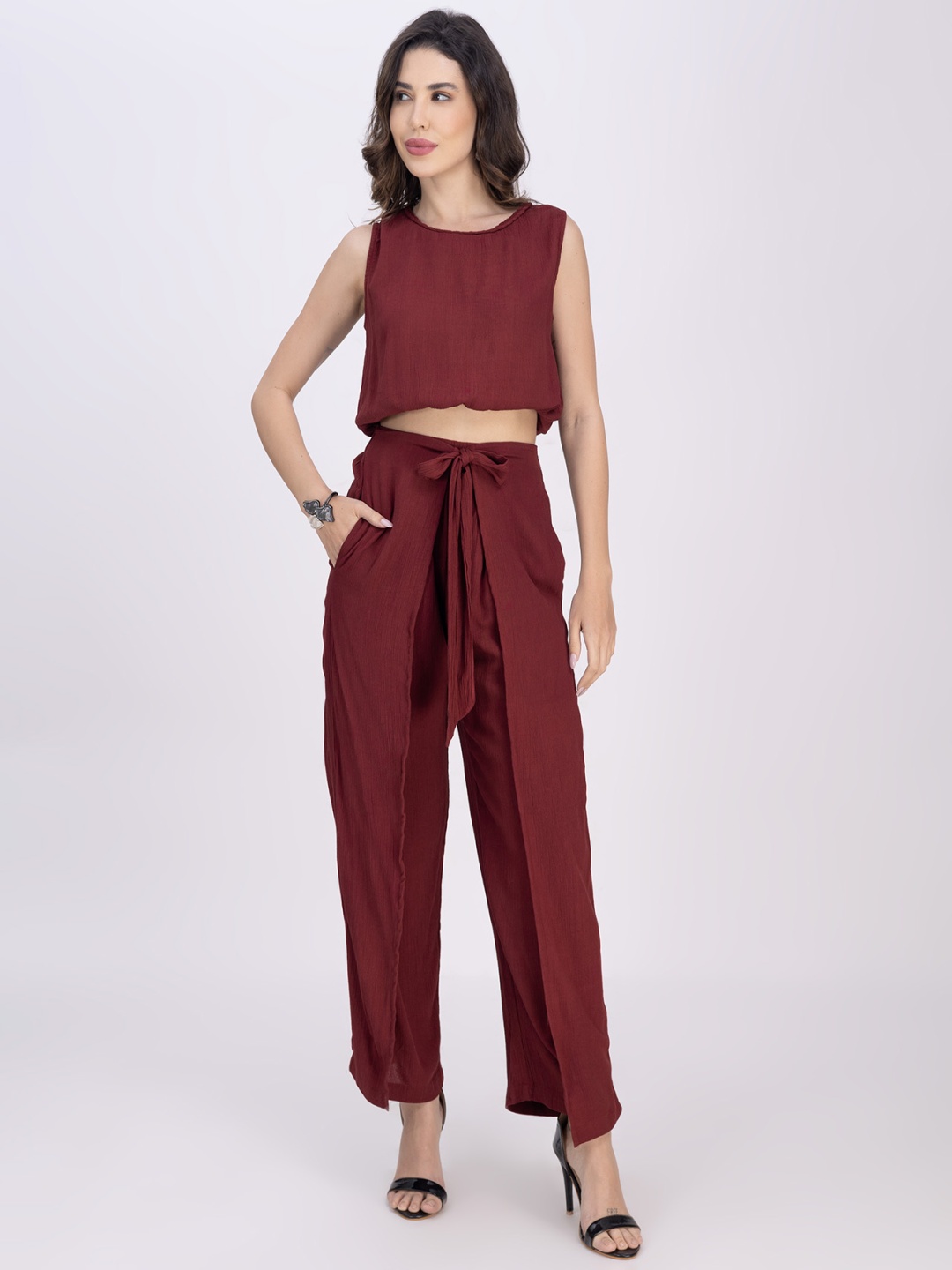 

Moomaya Balloon Top With Trousers Co-Ord, Maroon