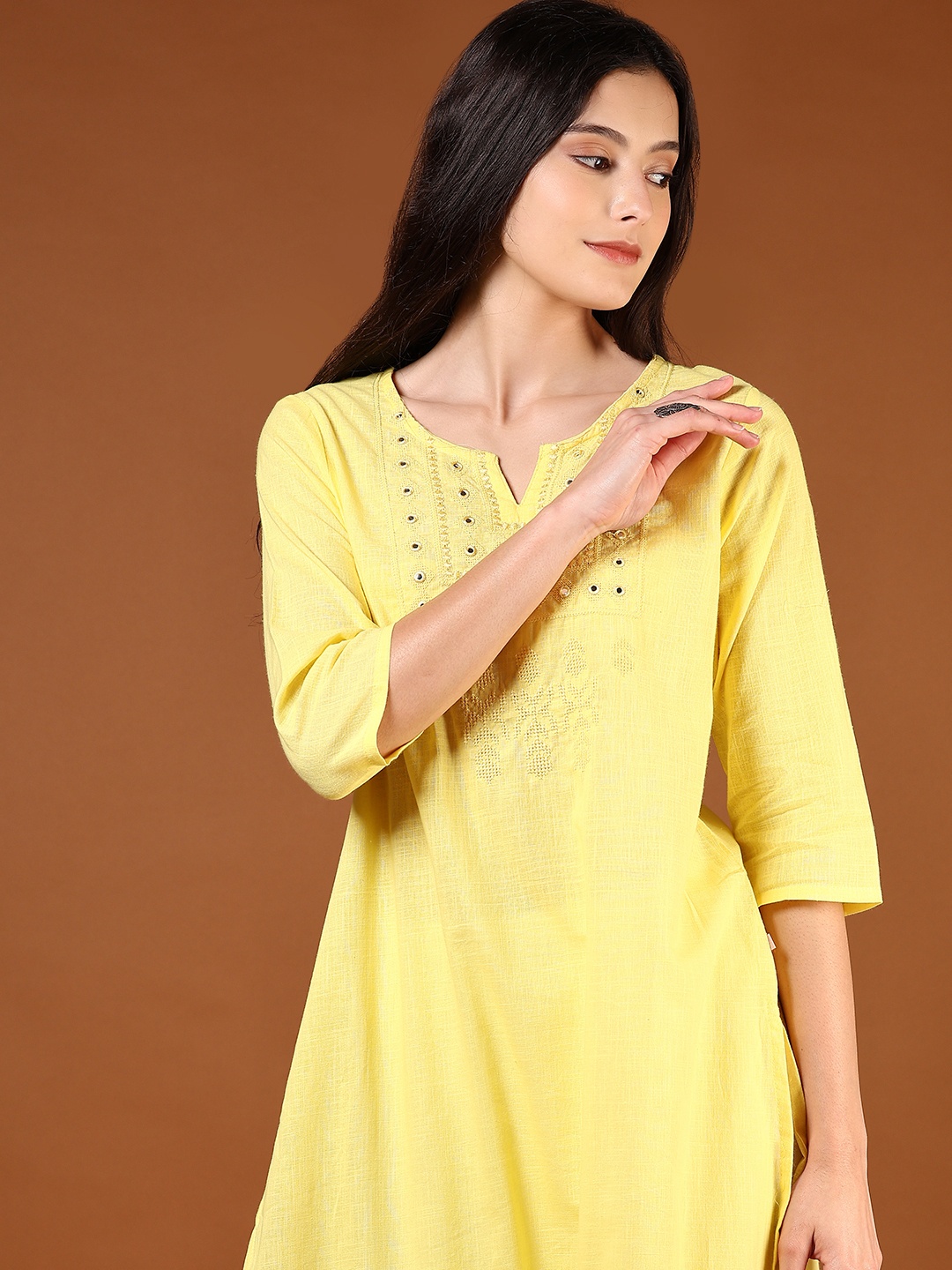 

V-Mart Women Embroidered Thread Work Kurta, Yellow
