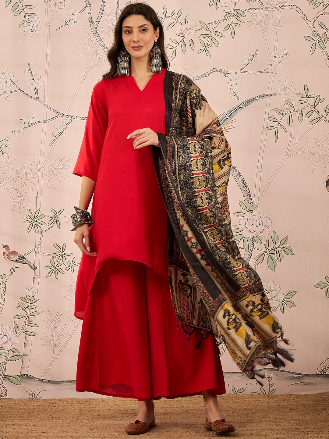 

InWeave Women Regular Kurta with Palazzos & With Dupatta, Red