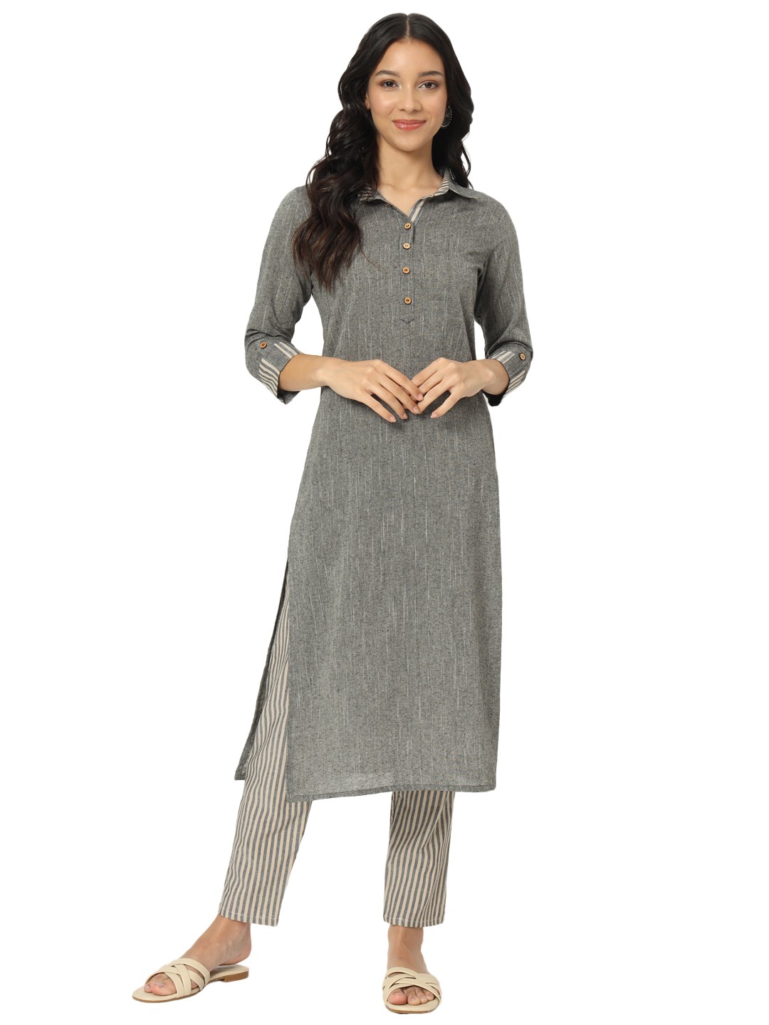

Laad Women Regular Pure Cotton Kurta with Trousers, Grey