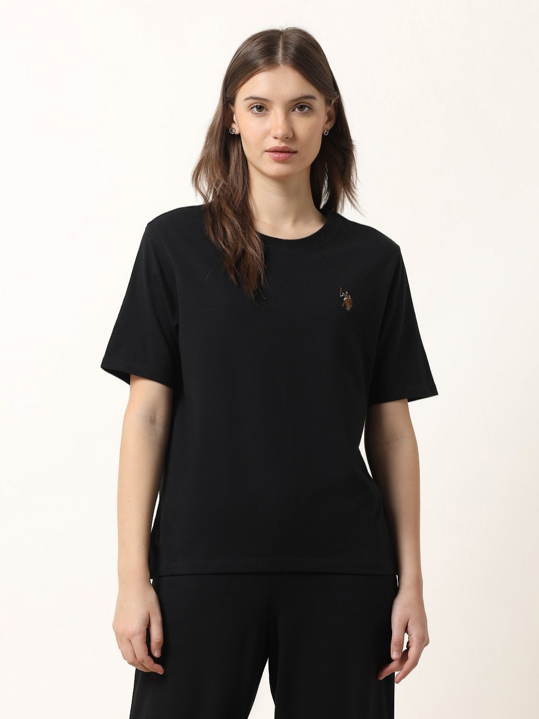 

U.S. Polo Assn. Women Women Brand Logo Boxy T-shirt, Black