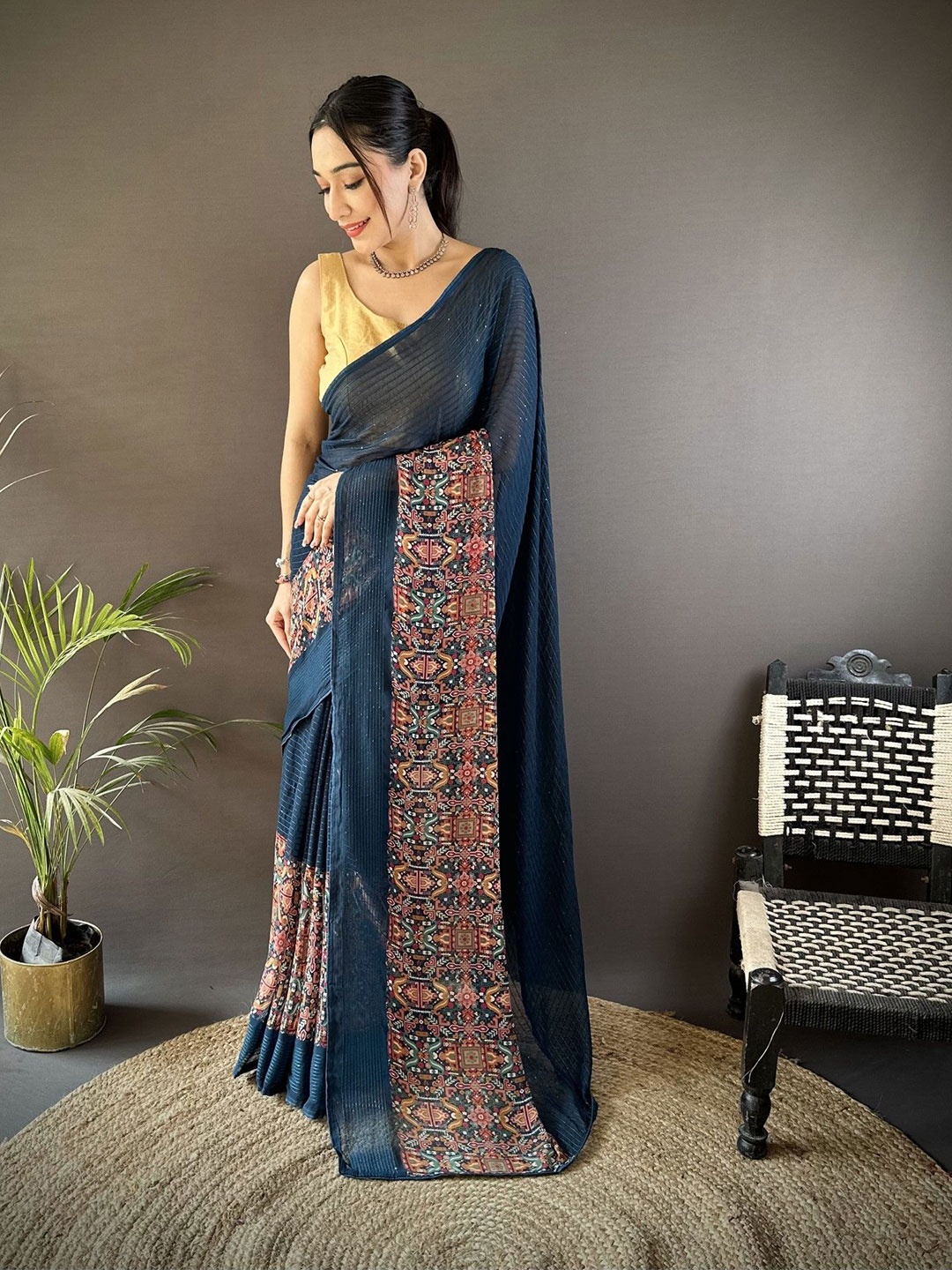 

Panzora Embellished Sequinned Poly Georgette Saree, Blue