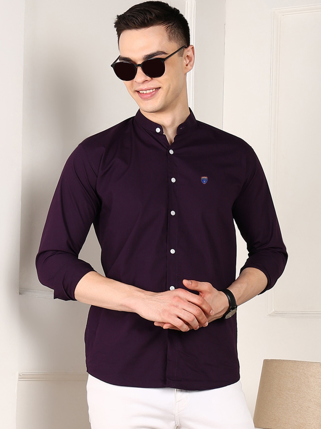 

PulseIQ Men Slim Fit Opaque Casual Shirt, Purple