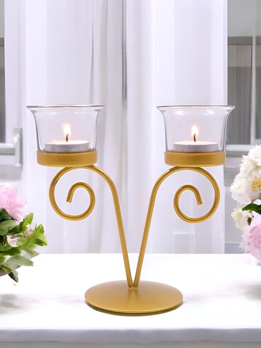 

HOSLEY Gold-Toned & Transparent Candle Holder