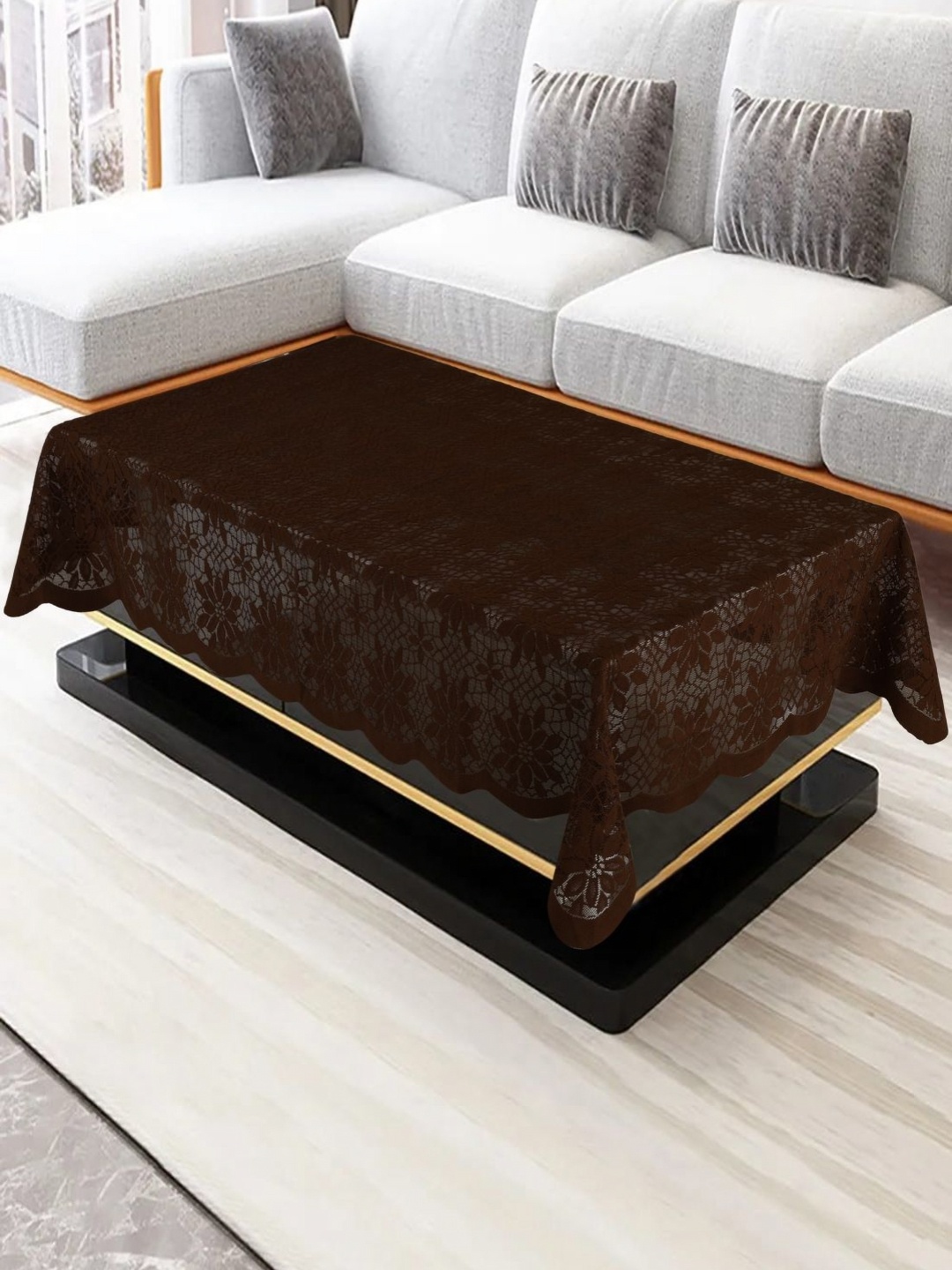 

Homerz Coffee Brown Floral Cotton 4-Seater Table Cover