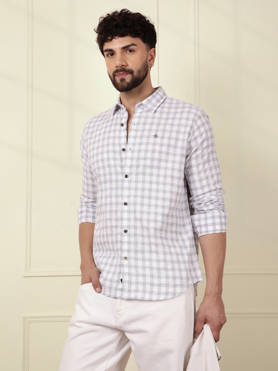

WROGN Men Comfort Slim Fit Checked Casual Shirt, Grey