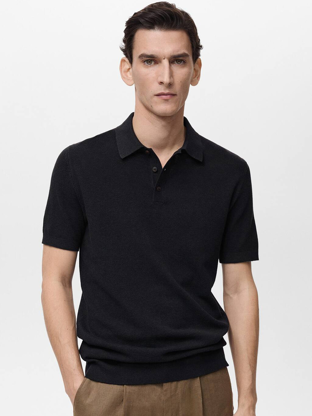

MANGO MAN Slim Fit Polo Collar T-shirt, Black