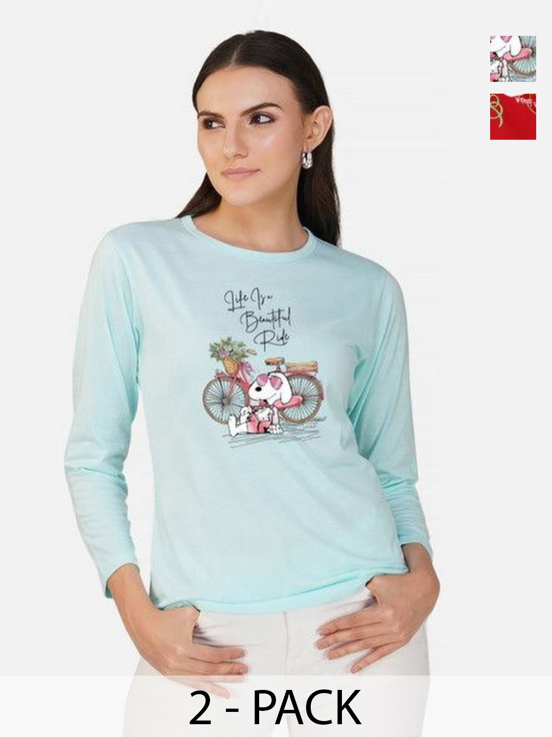 

Metronaut Women 2 Printed Bio Finish T-shirt, Turquoise blue