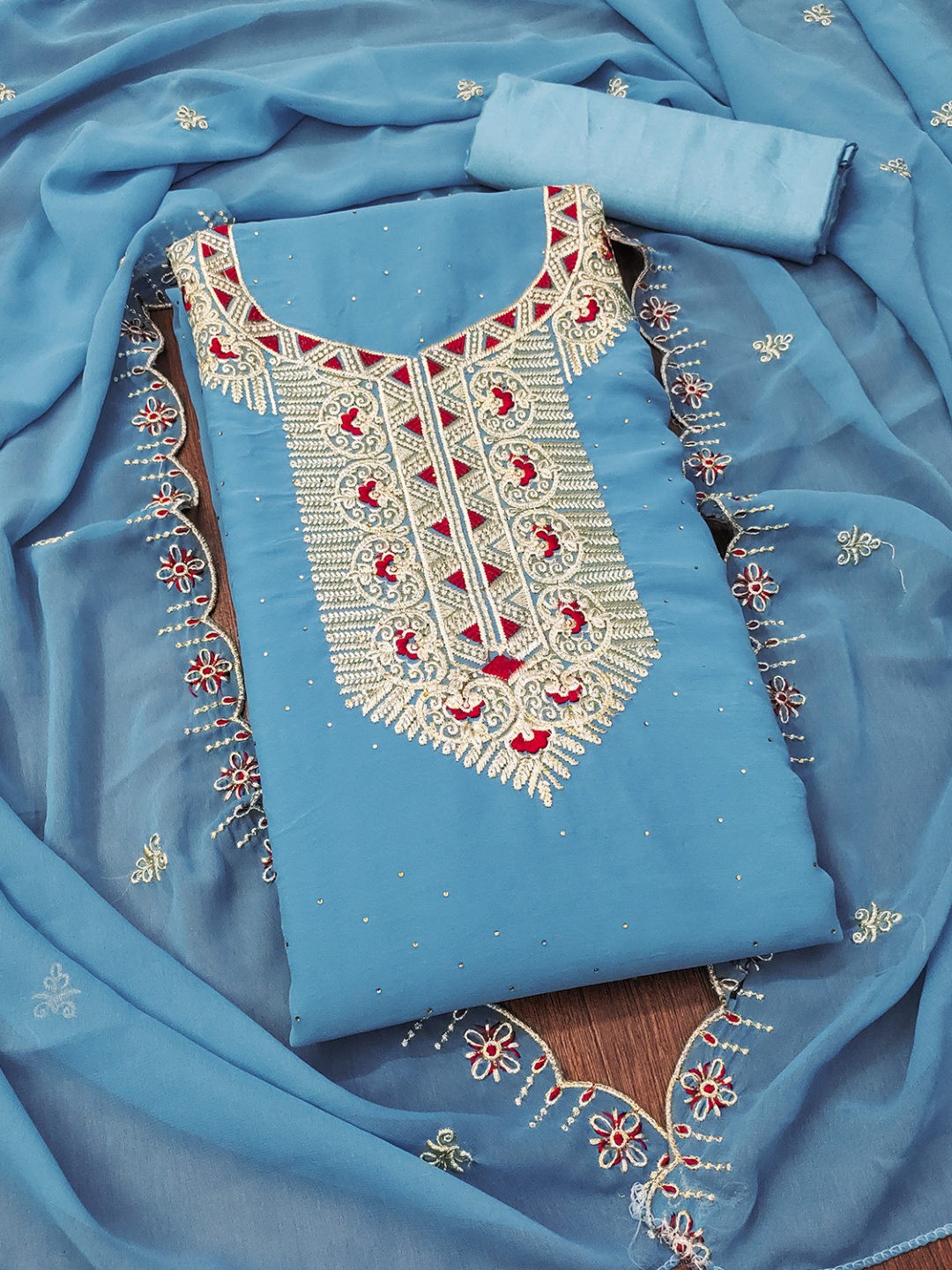 

Leeza Store Unstitched Dress Material, Blue