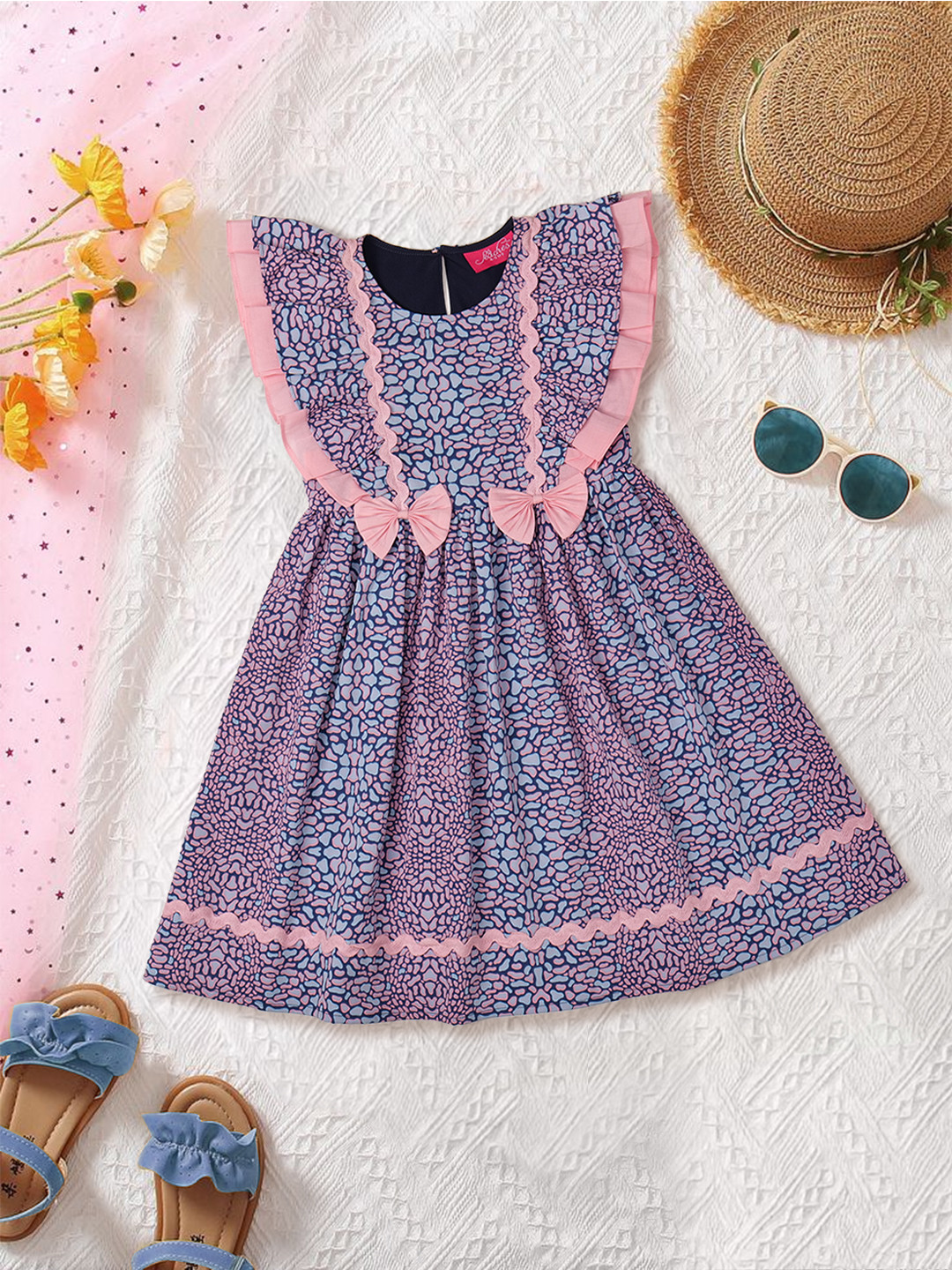 

pspeaches Print Crepe Fit & Flare Dress, Blue