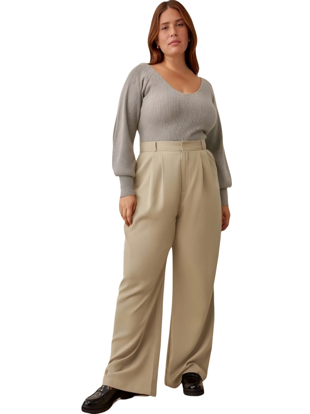 

Pluswear Women Relaxed High-Rise Pleated Trousers, Beige