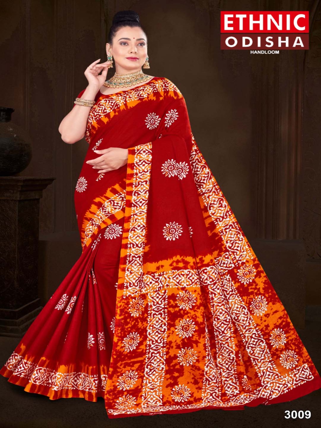 

pasapalli Pure Cotton Sambalpuri Saree, Red