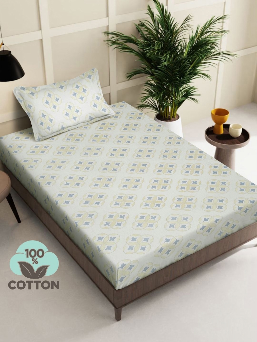 

Myntra Elegant Homes Grey & Blue Geometric 400 TC Single Bedsheet with 1 Pillow Covers