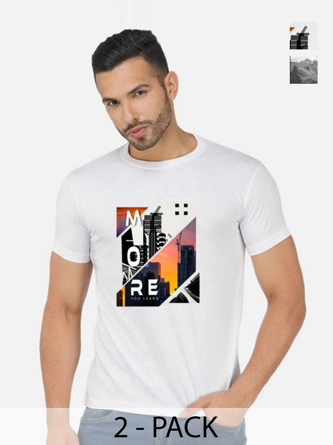 

GLOBAL NOMAD Men 2 Printed Bio Finish Applique T-shirt, White