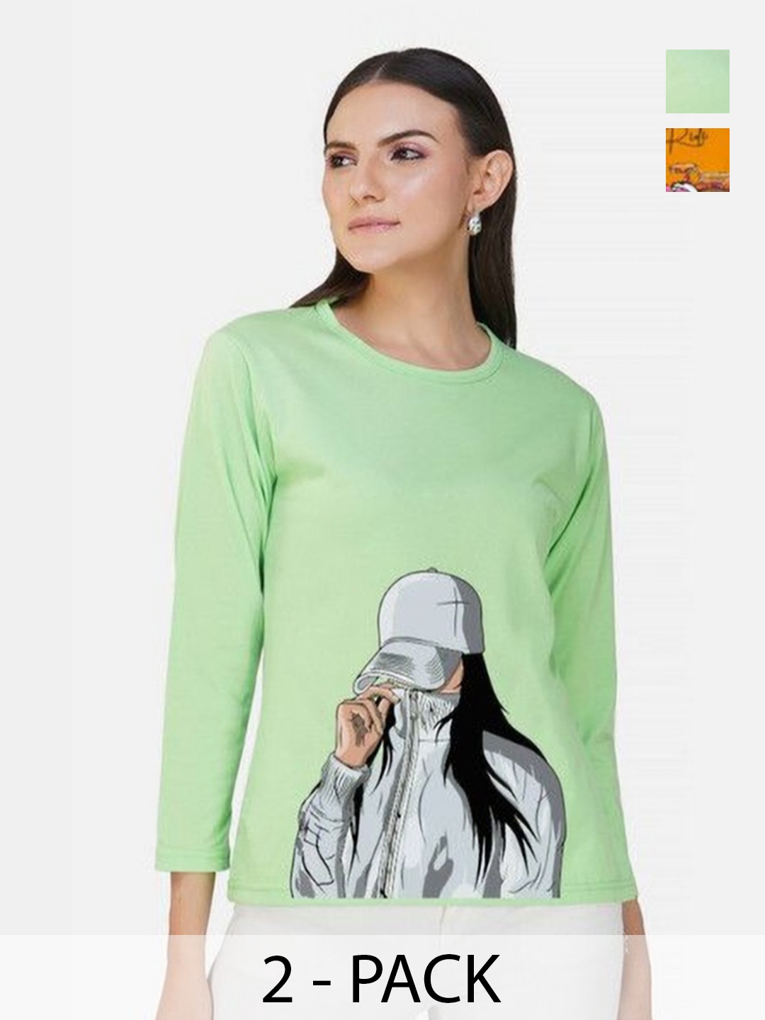 

Metronaut Women 2 Printed Bio Finish Applique T-shirt, Mustard