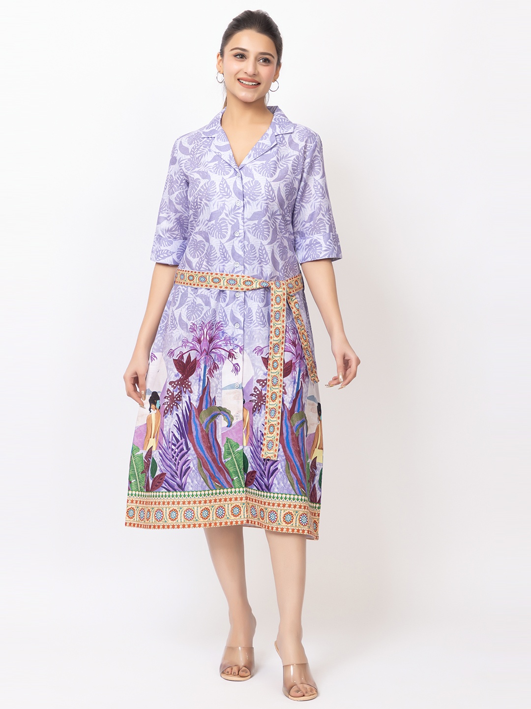 

Lory Ethnic Motifs Crepe Fit & Flare Dress, Purple