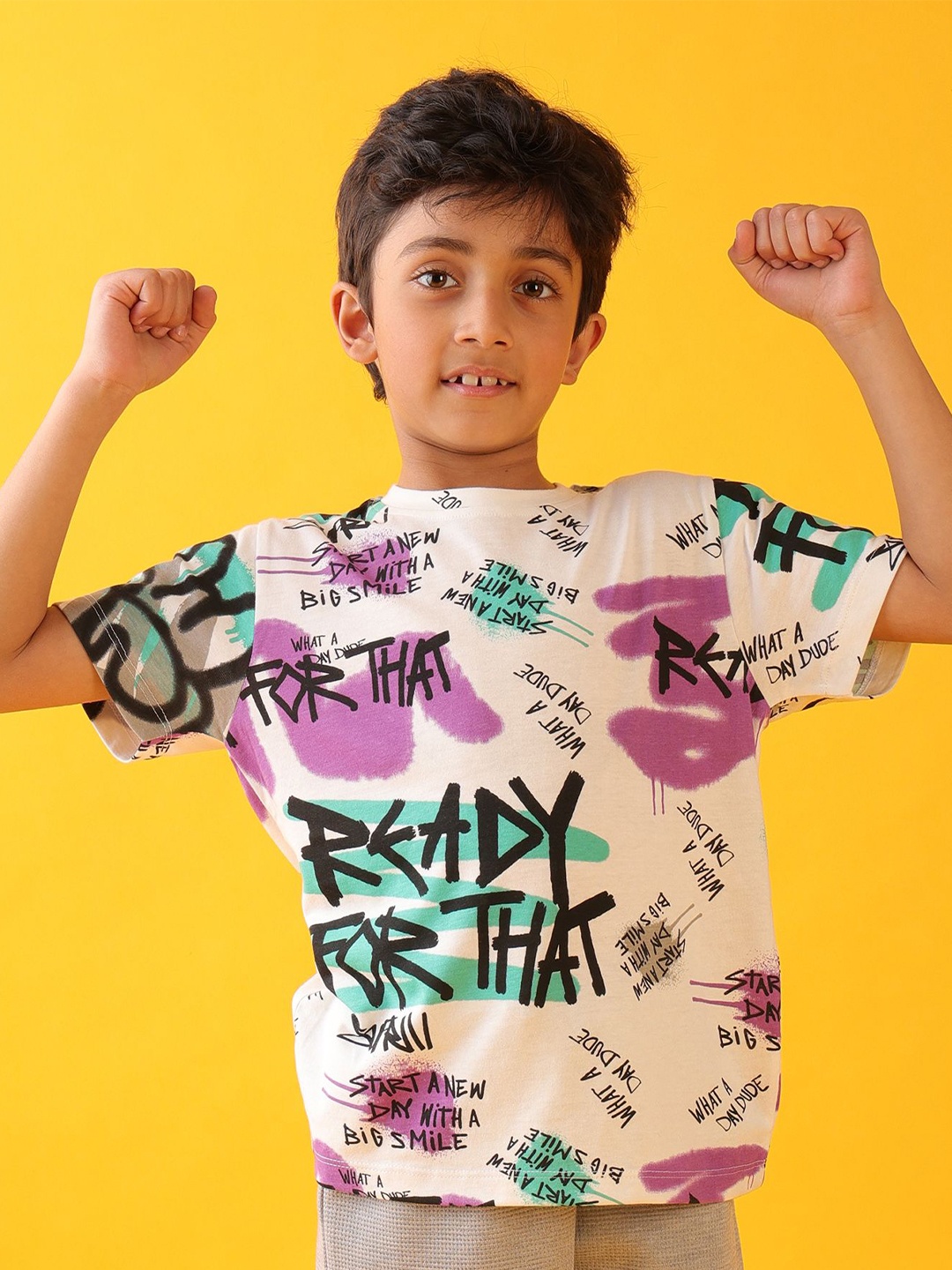 

Anthrilo Boys Printed Tropical Applique T-shirt, White
