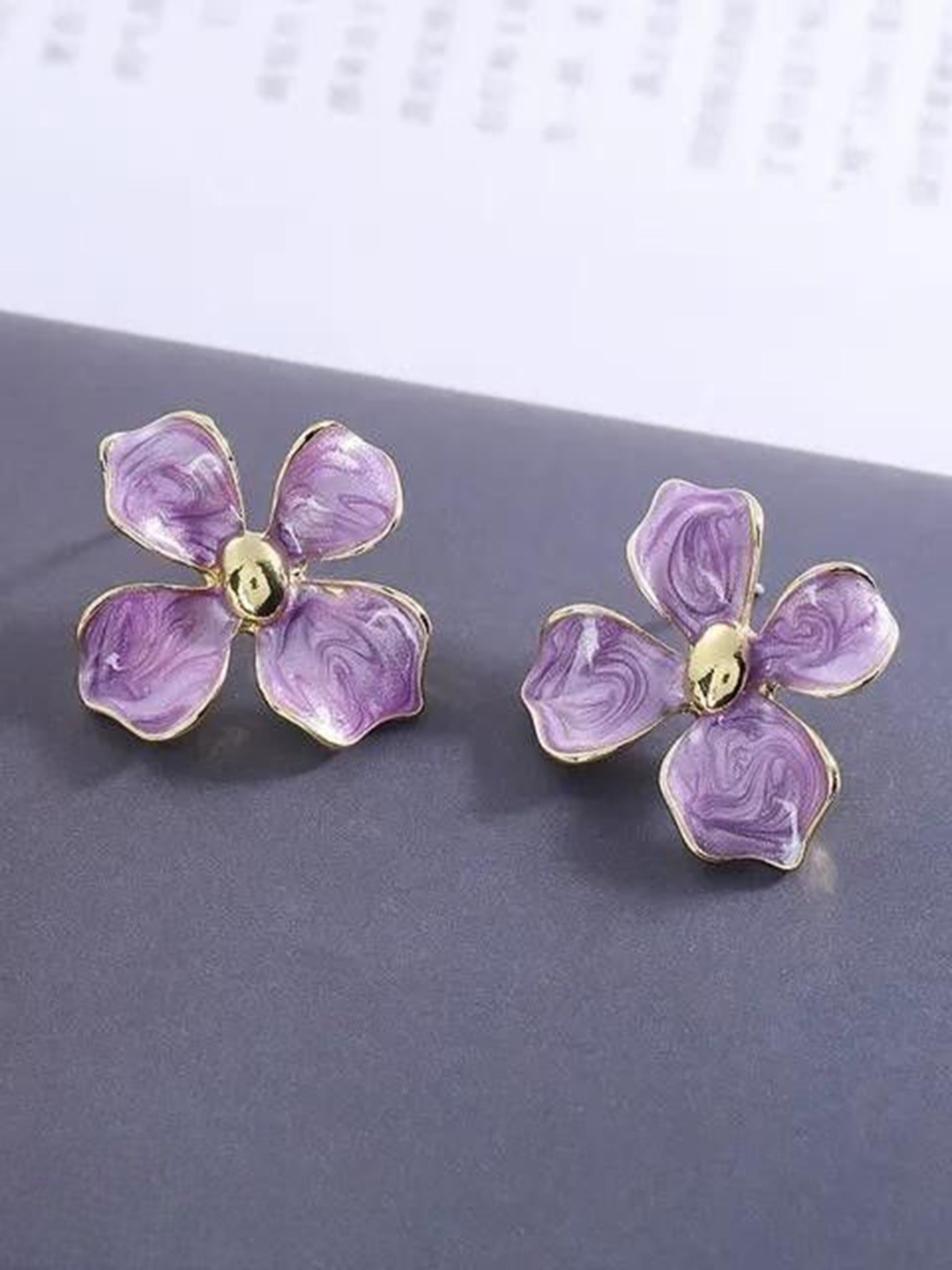 

kazare Artificial Stones Studded Floral Shaped Enamelled Studs, Purple