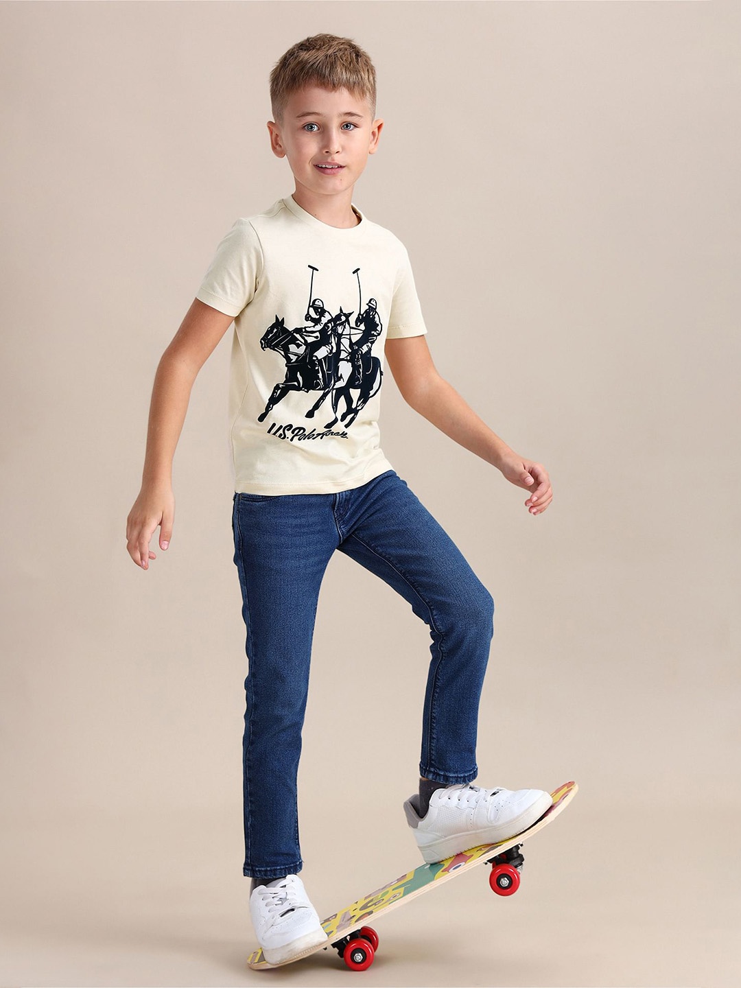 

U.S. Polo Assn. Kids Boys Brand Logo Pure Cotton T-shirt, Beige
