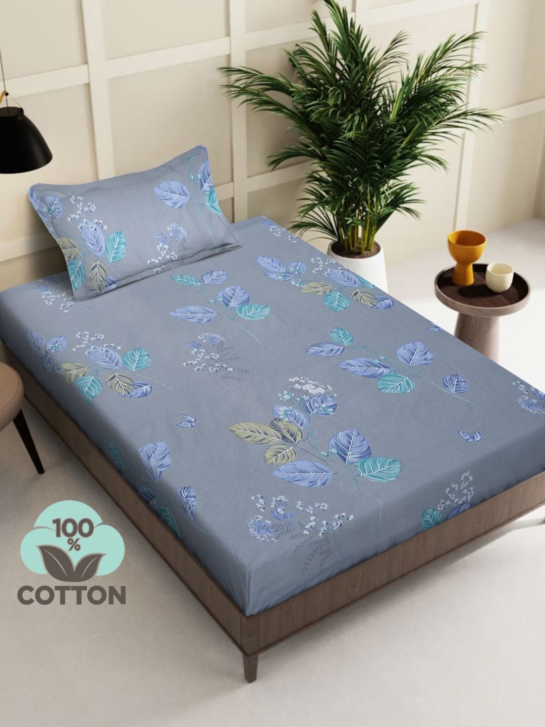 

Myntra Elegant Homes Blue & Green Floral 400 TC Single Bedsheet with 1 Pillow Covers