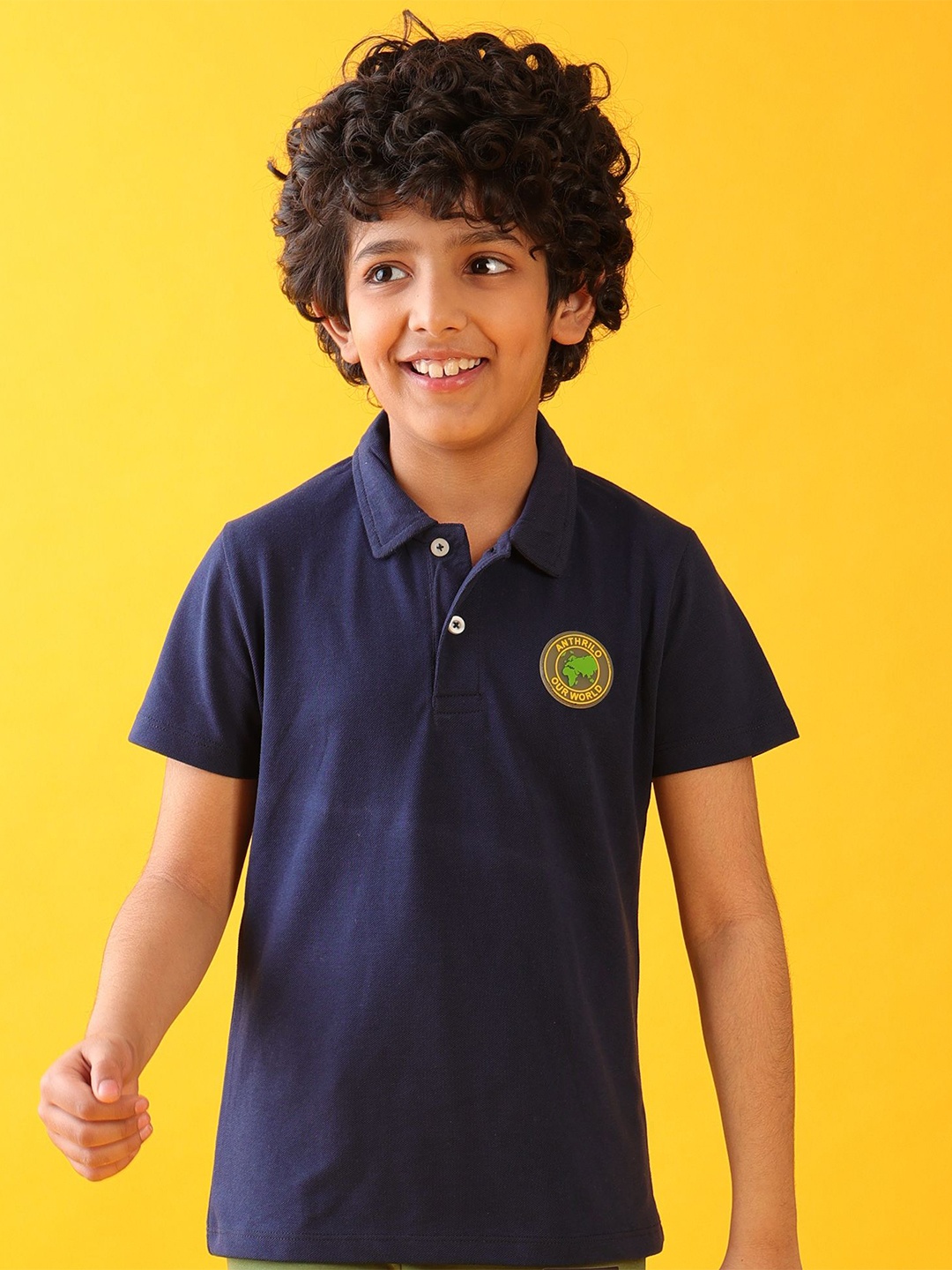 

Anthrilo Boys Printed Applique T-shirt, Navy blue