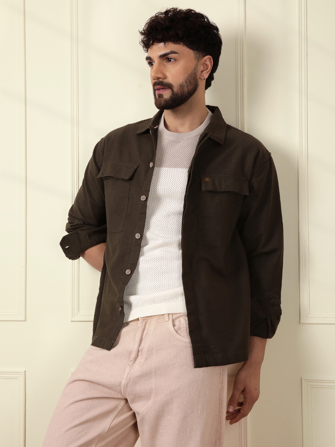 

WROGN Men Comfort Opaque Casual Shirt, Olive