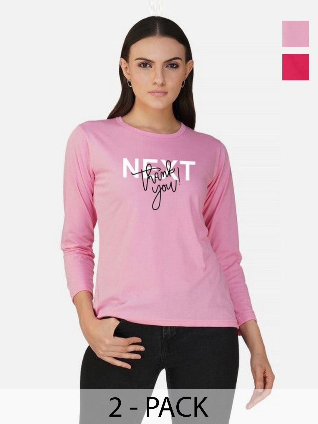 

Metronaut Women 2 Printed Bio Finish Applique T-shirt, Pink