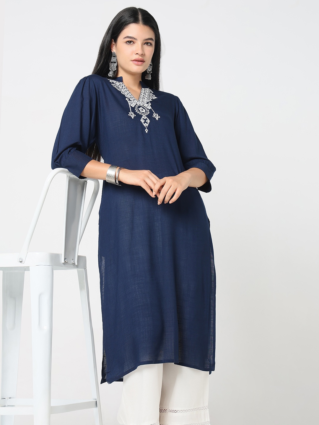 

R&B Women Ethnic Motifs Embroidered Kurta, Blue