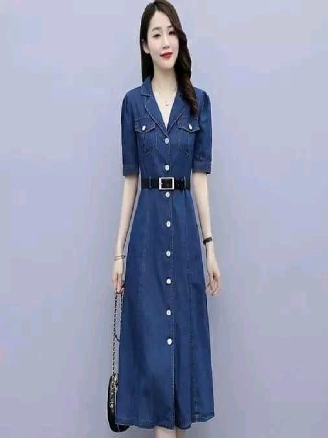 

JKP Collection Denim Fit & Flare Maxi Dress, Navy blue