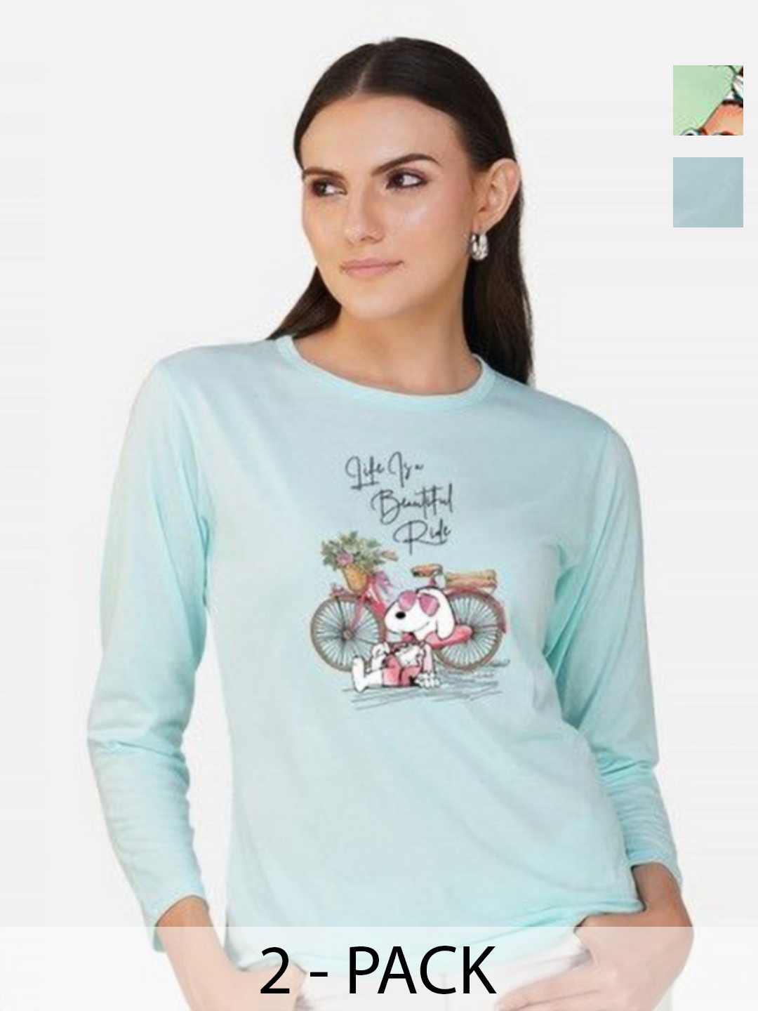 

Metronaut Women 2 Printed Bio Finish Applique T-shirt, Turquoise blue