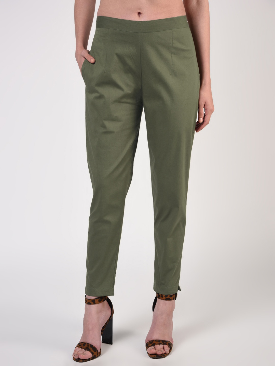 

FLOREOS Women Comfort Easy Wash Trousers, Olive