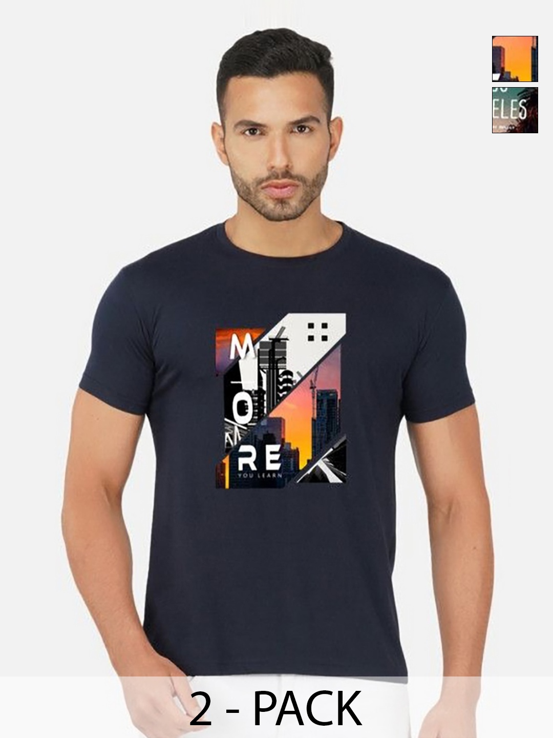 

GLOBAL NOMAD Men 2 Printed Bio Finish Applique T-shirt, Navy blue