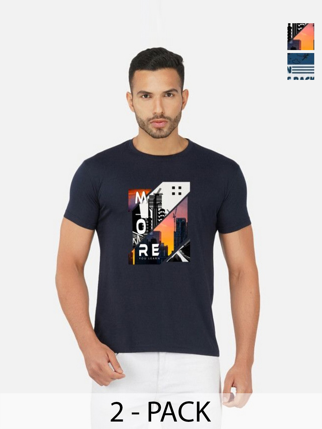 

GLOBAL NOMAD Men 2 Printed Bio Finish Applique T-shirt, Navy blue