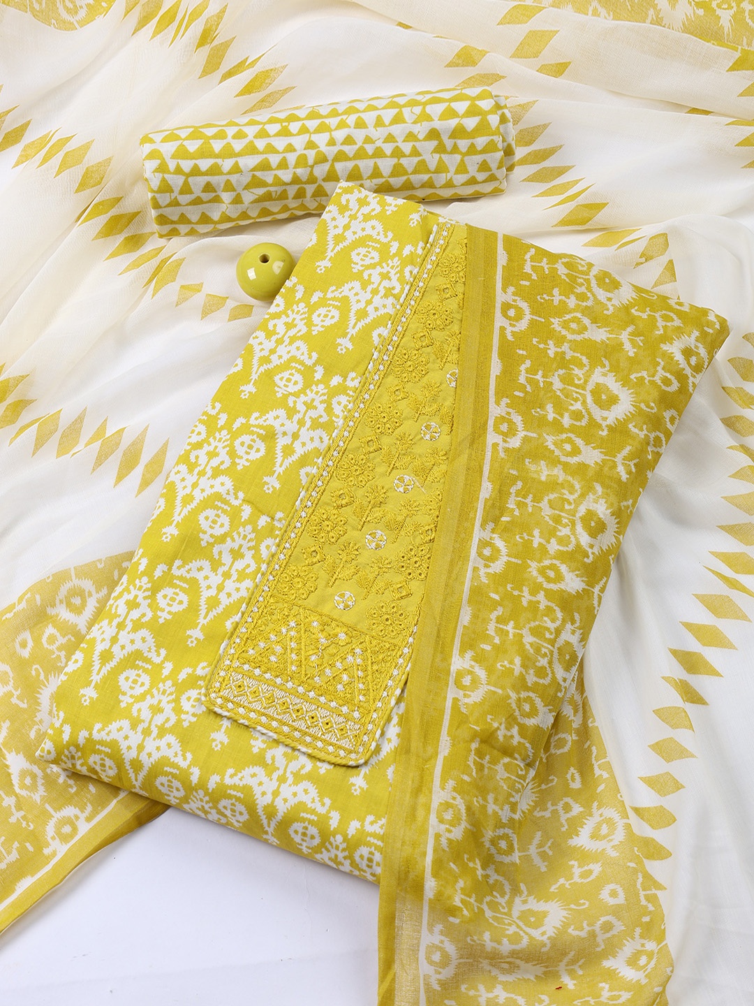 

Meena Bazaar Printed Unstitched Dress Material, Yellow