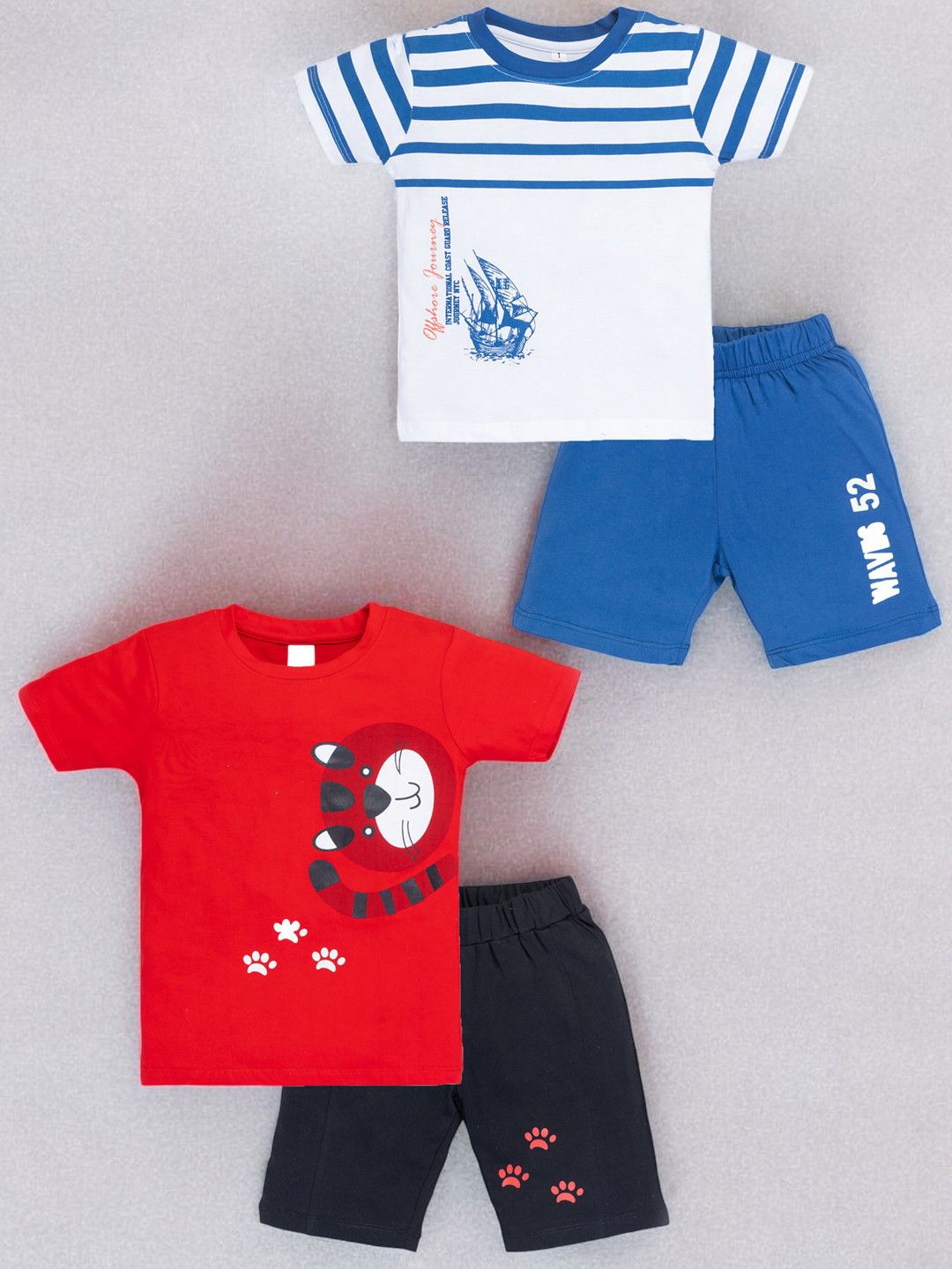 

YK Boys Pack Of 2 Abstract Printed Pure Cotton T-shirt With Shorts, Blue