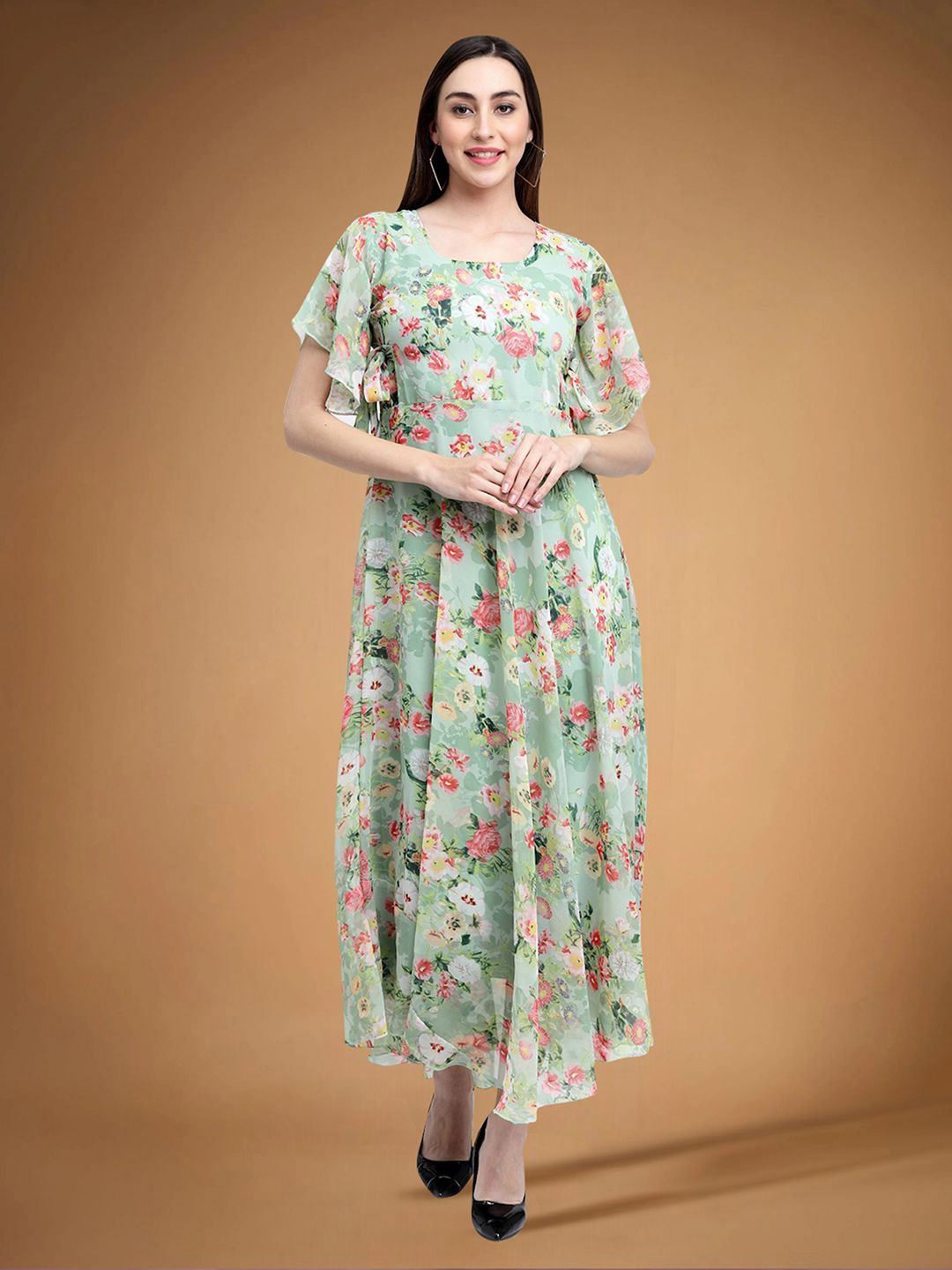 

Moda Rapido Floral Print Applique Fit & Flare Dress, Green