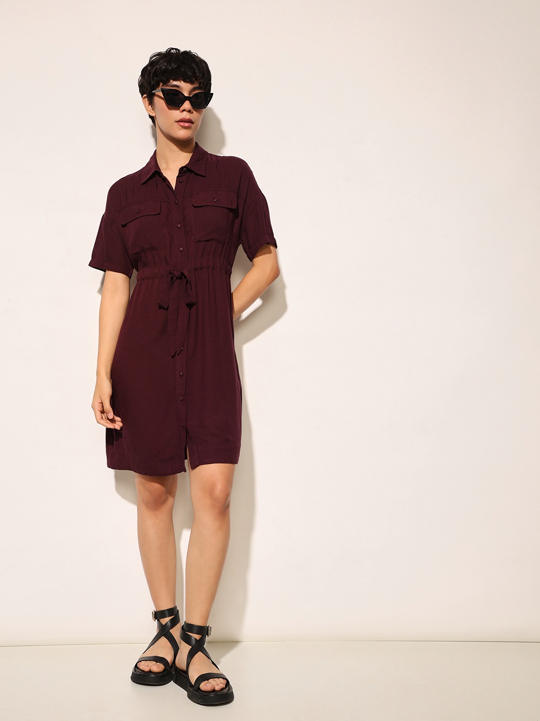 

ONLY Shirt Dress, Maroon