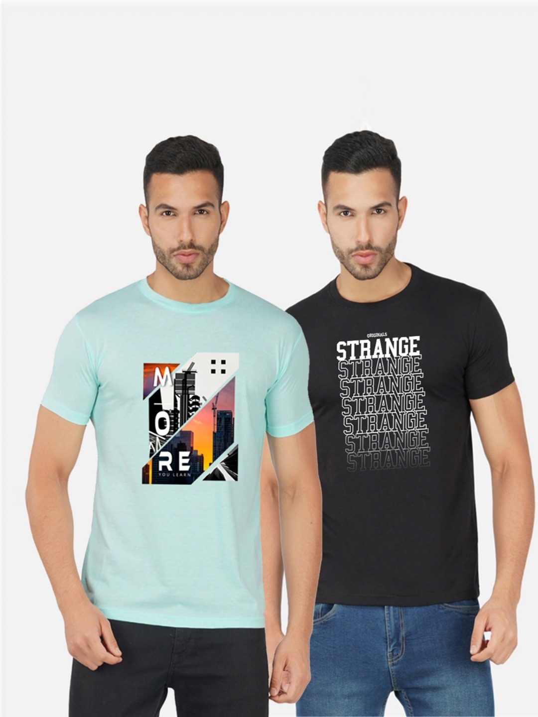 

GLOBAL NOMAD Men 2 Printed Bio Finish Applique T-shirt, Turquoise blue