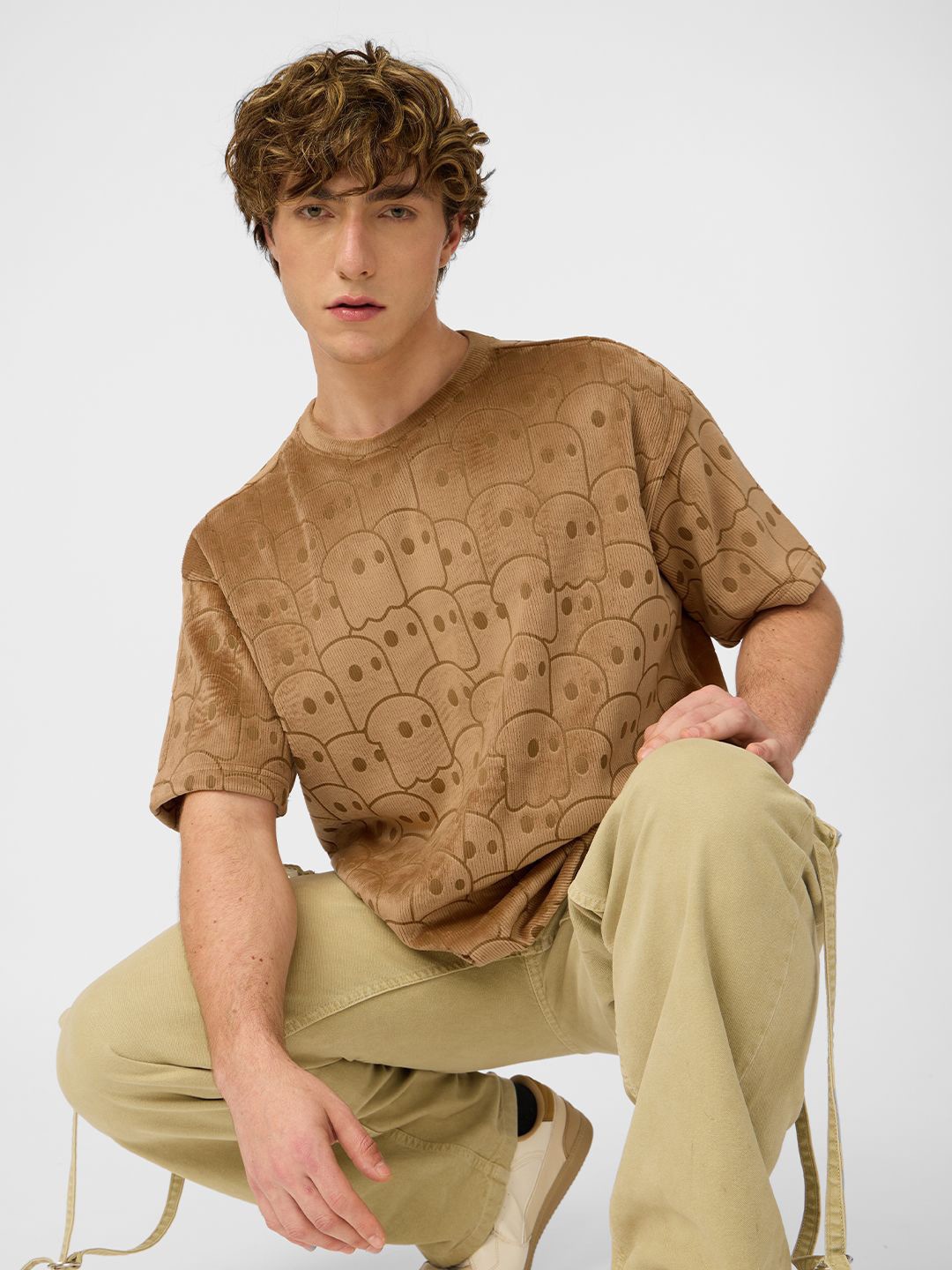 

The Souled Store Men Brand Logo Printed Oversized T-shirt, Brown