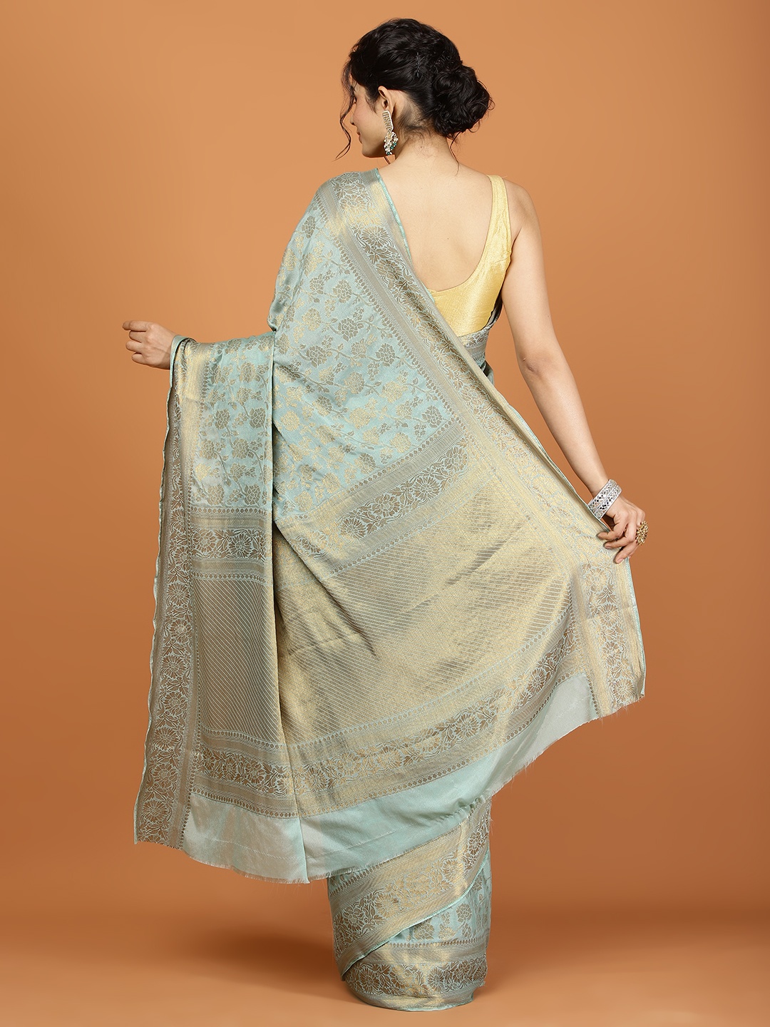 

Meena Bazaar Woven Design Zari Poly Chiffon Saree, Sea green