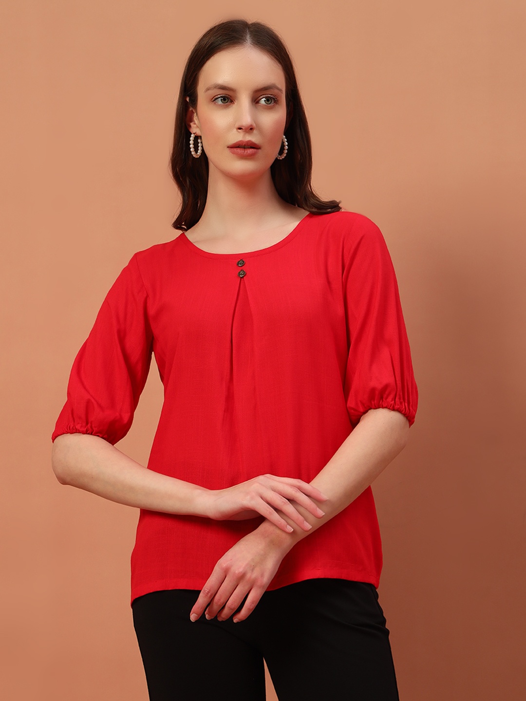 

BAESD Puff Sleeve Cotton Top, Red