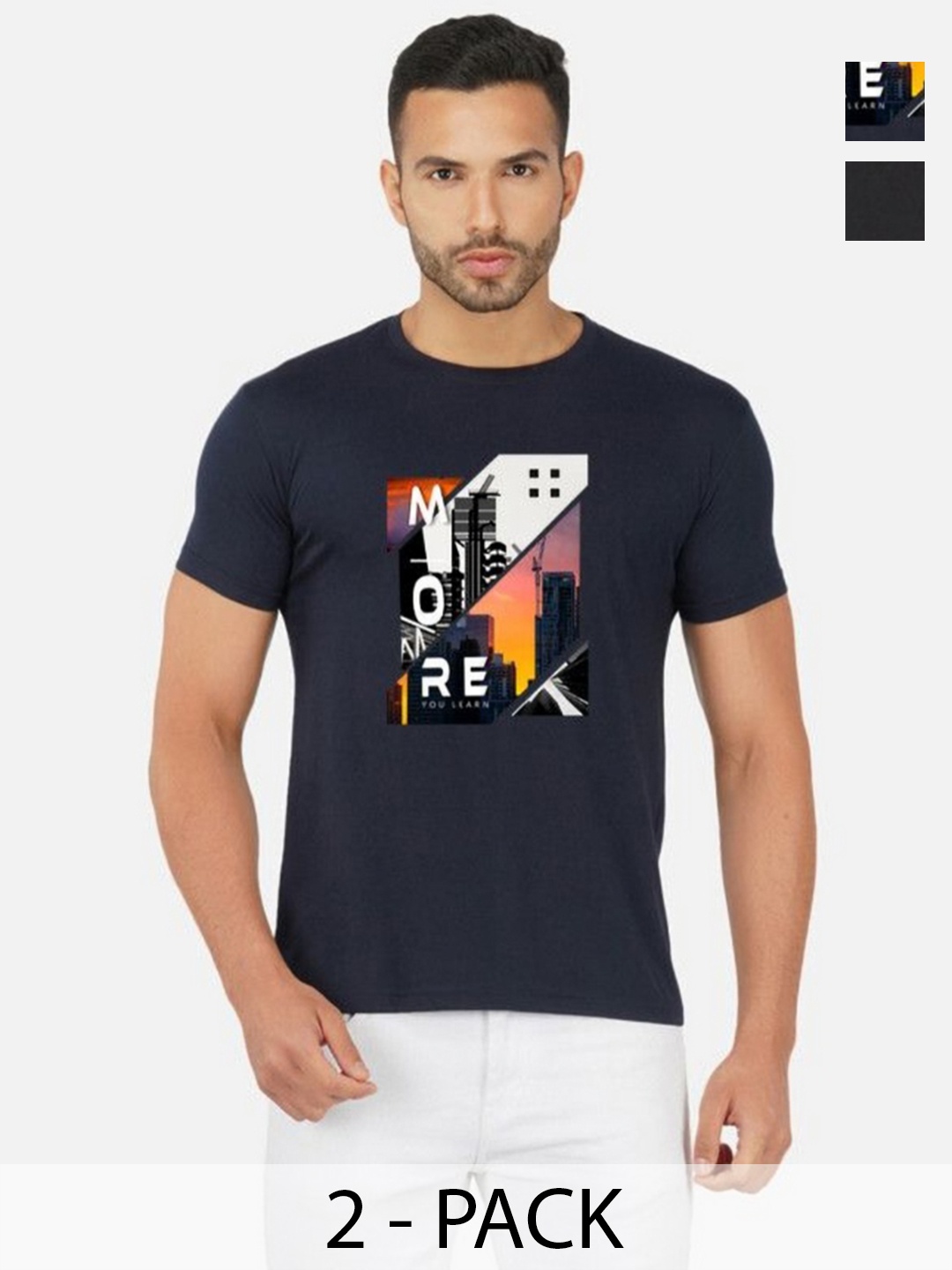 

GLOBAL NOMAD Men 2 Printed Bio Finish Applique T-shirt, Navy blue