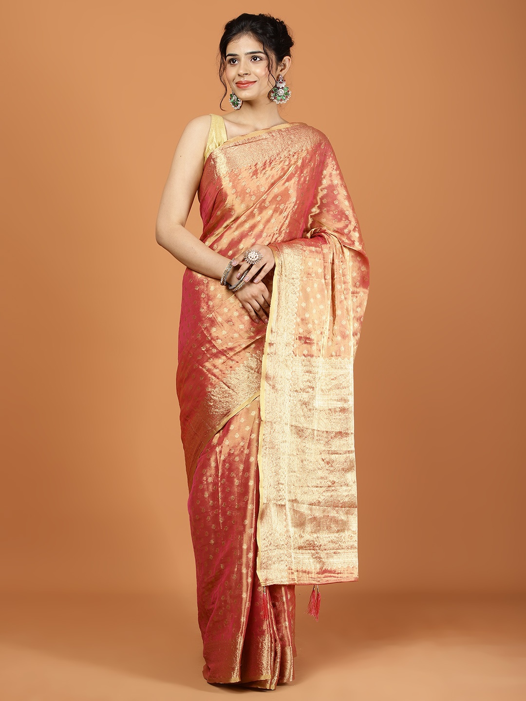 

Meena Bazaar Woven Design Zari Saree, Pink