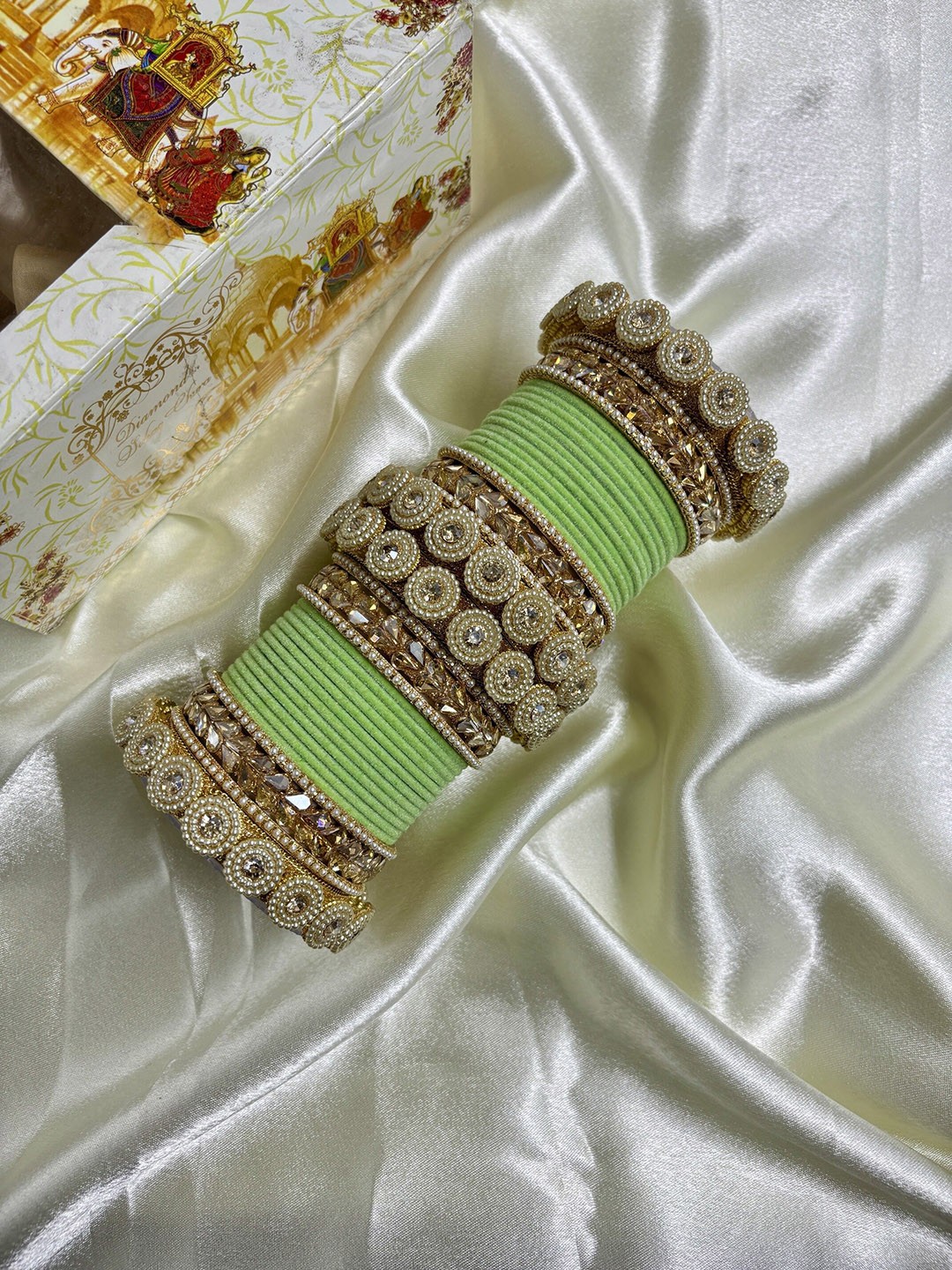 

Wedding Chuda by Hitesh Bangles Set Of 38 Stone Studded Bangles, Green