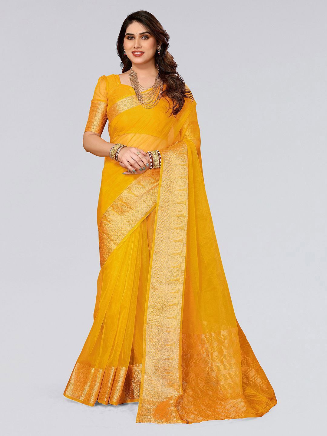 

DIVASTRI Zari Organza Saree, Yellow
