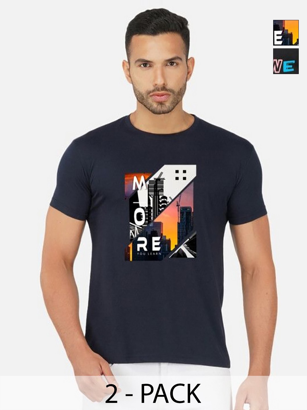 

GLOBAL NOMAD Men 2 Printed Bio Finish Applique T-shirt, Navy blue