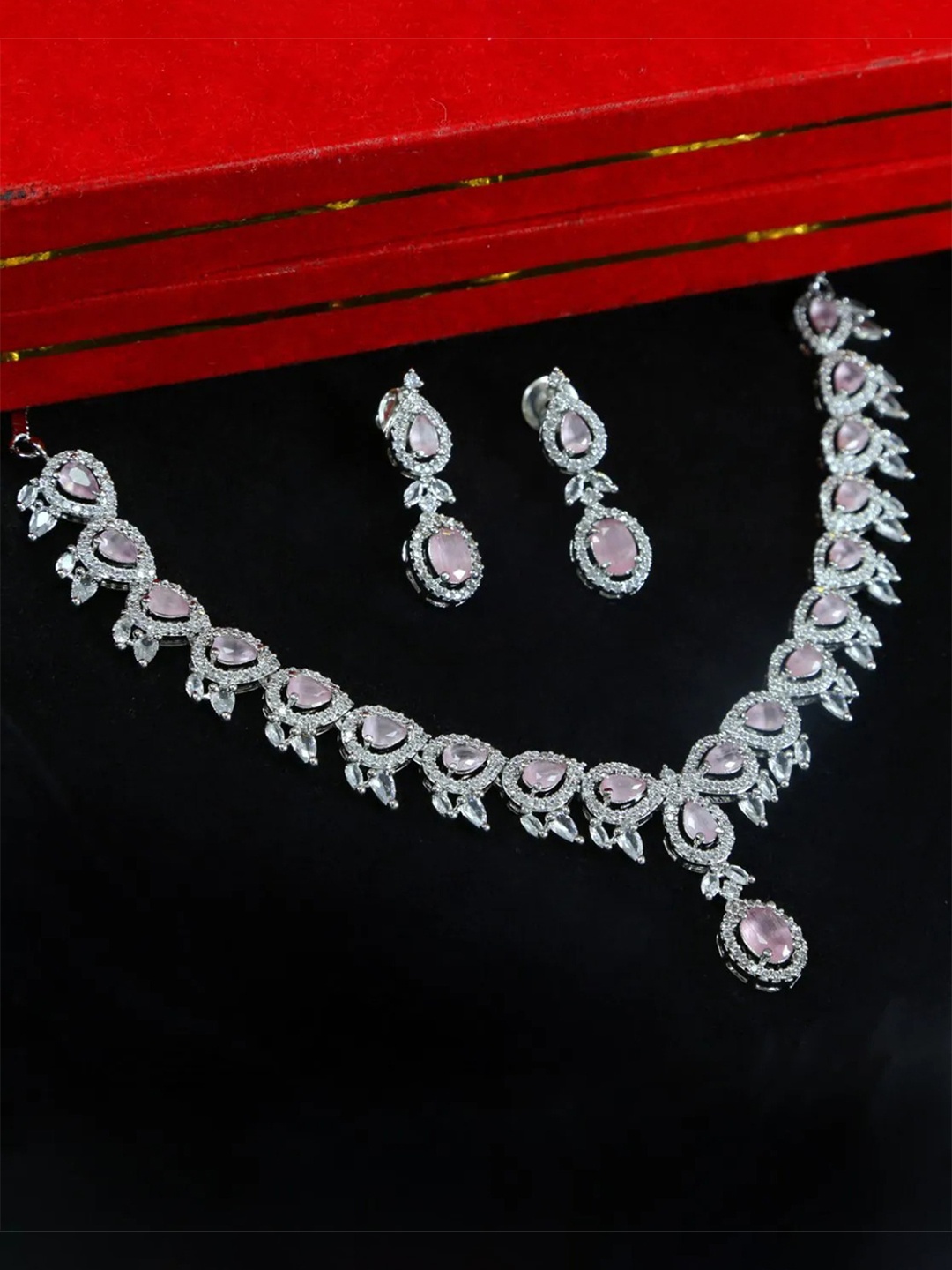 

Rujve Jewellery Silver-Plated Artificial Stone Studded Jewellery Set