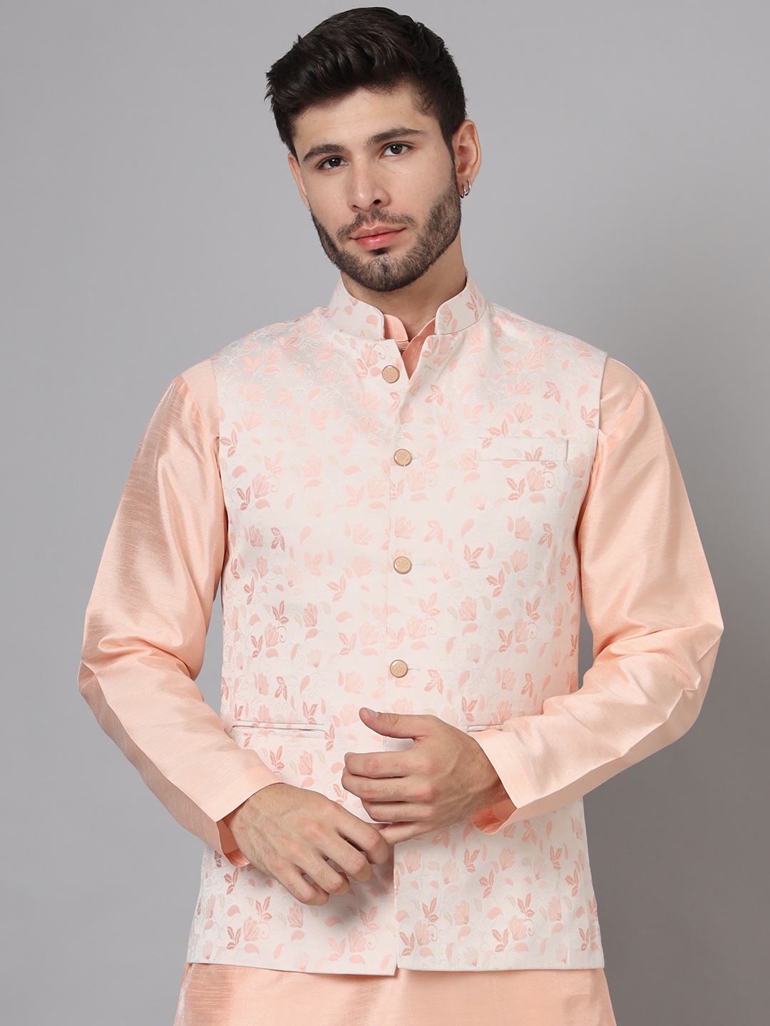 

Vandnam Fabrics Slim Fit Mandarin Collar Nehru Jacket, Pink